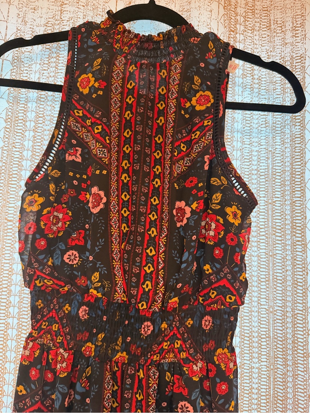 Xhilaration Black Maxi Dress with Red, Yellow & Pink Floral Print